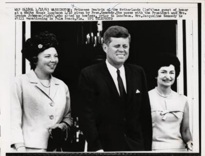 Lot #85 John F. Kennedy Original Wirephoto - Princess Beatrix and Lady Bird Johnson - Image 1