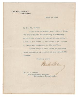 Lot #141 Woodrow Wilson Typed Letter Signed as President on "the Postmastership at Gettysburg" - Image 1