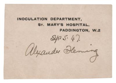 Lot #266 Alexander Fleming Signature on St. Mary's Hospital (Inoculation Department) Card - Image 1