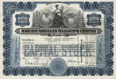 Lot #297 Marconi Wireless Telegraph Company Stock Certificate (1920) - Image 1