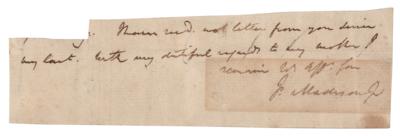 Lot #89 James Madison Partial Autograph Letter Signed to His Parents - Image 1