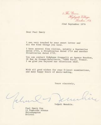 Lot #663 Yehudi Menuhin Typed Letter Signed