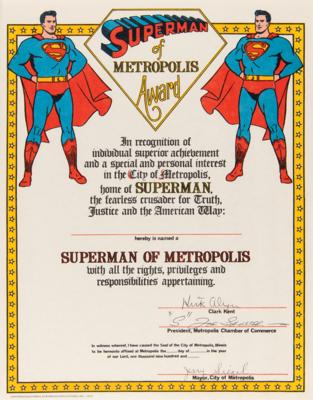 Lot #543 Superman: Siegel, Shuster, and Alyn Signed Certificate - Image 1