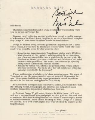 Lot #42 George W. Bush Signed Campaign Letter by Barbara Bush - Image 1