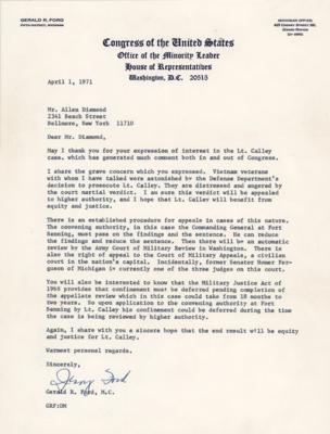 Lot #64 Gerald Ford Typed Letter Signed on Lt. Calley's Conviction for the Mai Lai Massacre: "I hope that Lt. Calley will benefit from equity and justice" - Image 1