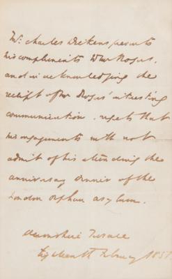 Lot #565 Charles Dickens Autograph Letter Signed, Declining to Attend "the anniversary dinner of the London Orphan Asylum" - Image 2