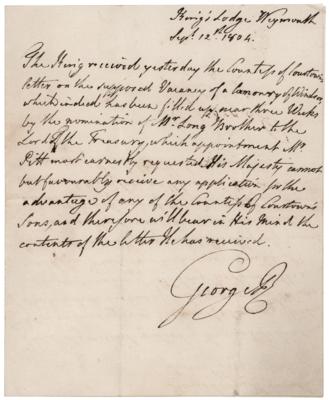 Lot #289 King George III Autograph Letter Signed