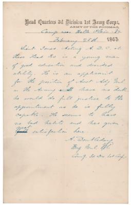 Lot #338 Abner Doubleday Autograph Letter Signed (1863) - Image 1