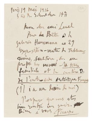 Lot #508 Pablo Picasso Autograph Letter Signed - A Day After the Premiere of the 'Parade' Ballet - Image 1