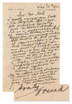 Lot #204 Sigmund Freud Autograph Letter Signed on