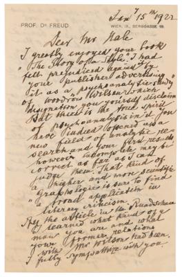 Lot #204 Sigmund Freud Autograph Letter Signed on Woodrow Wilson - "I detest the man who is the object of your study" - Image 3