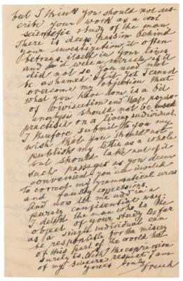 Lot #204 Sigmund Freud Autograph Letter Signed on Woodrow Wilson - "I detest the man who is the object of your study" - Image 4