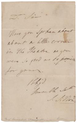 Lot #907 Sarah Siddons Autograph Letter Signed to R. B. Sheridan - Image 1