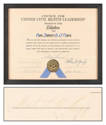 Lot #175 Martin Luther King, Jr. and Civil Rights Leaders Signed Certificate to Hon. James O'Hara, for "his dedication to American principles in helping to secure passage of the historic Civil Rights Bill of 1964" - Image 1