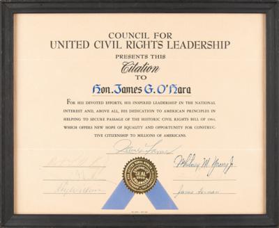 Lot #175 Martin Luther King, Jr. and Civil Rights Leaders Signed Certificate to Hon. James O'Hara, for "his dedication to American principles in helping to secure passage of the historic Civil Rights Bill of 1964" - Image 3