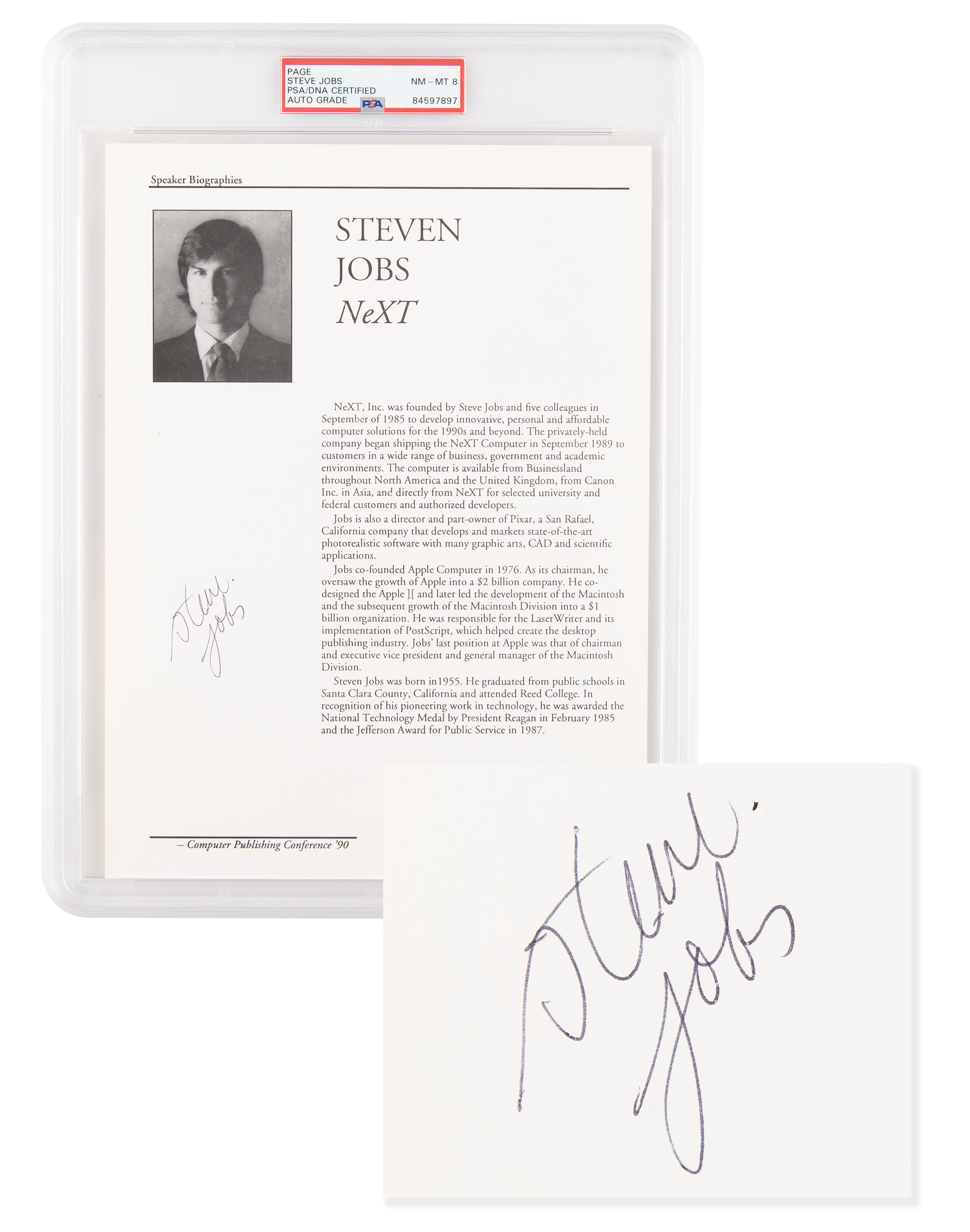 Lot #199 Steve Jobs Signed Seybold Seminar Guide Page - PSA NM-MT 8 - Image 1