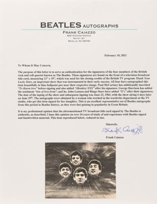 Lot #627 Beatles Signed 1963 'Thank Your Lucky Stars' TV Broadcast Production Title Card - Image 3