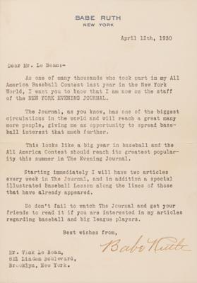 Lot #942 Babe Ruth Typed Letter Signed on His Newspaper Column: "This looks like a big year in baseball" - Image 3