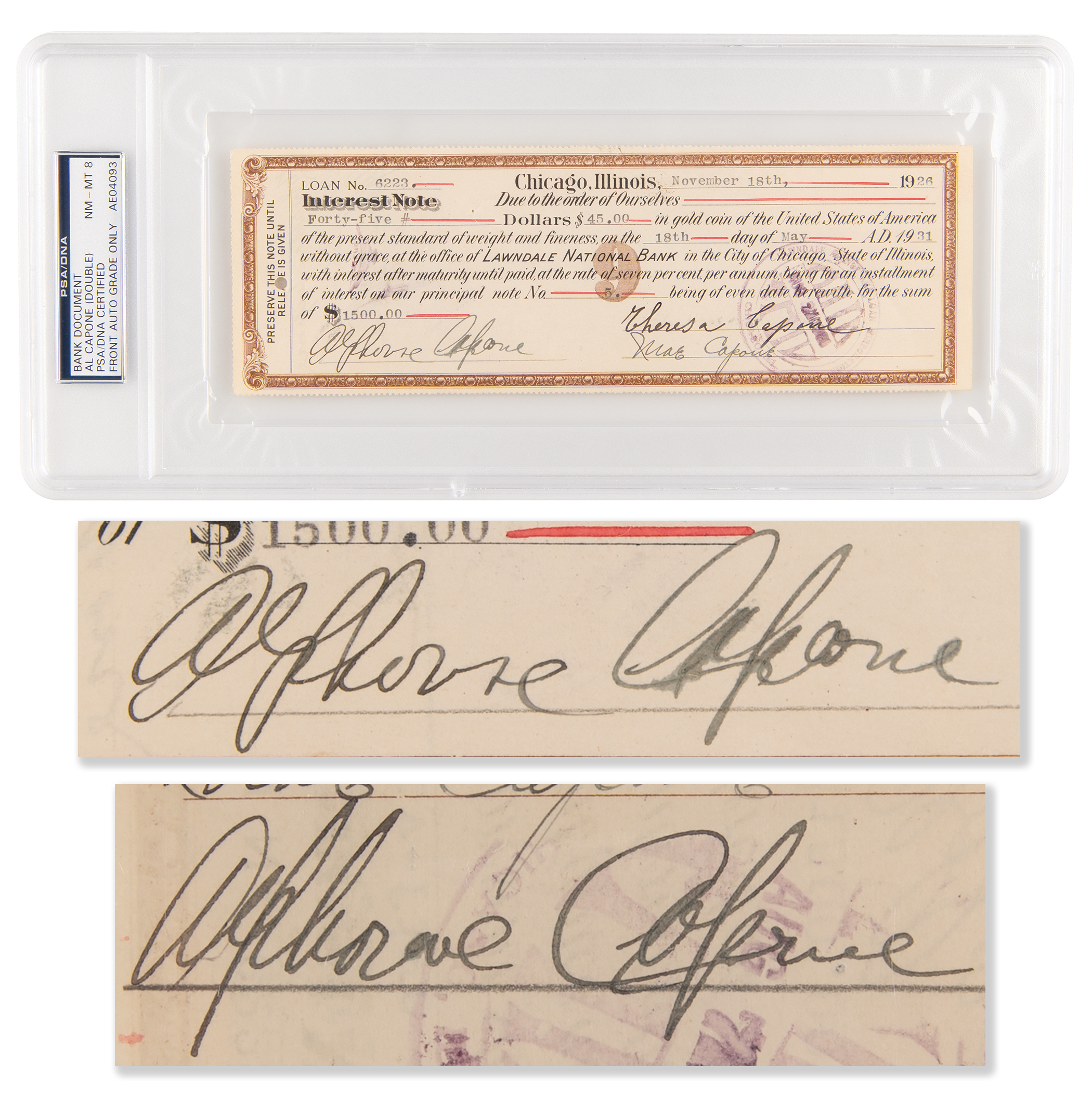 Lot #221 Al Capone Rare 1926 Twice-Signed 'Gold