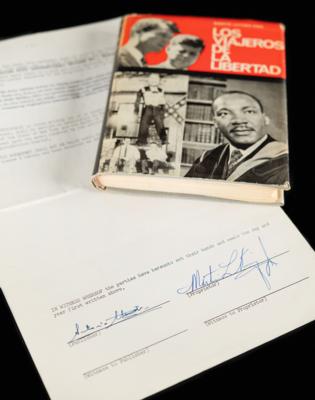 Lot #173 Martin Luther King, Jr. Signed Contract for a Spanish Version of 'Stride Toward Freedom,' with His Literary Agent's File Copy of the Book - Image 1