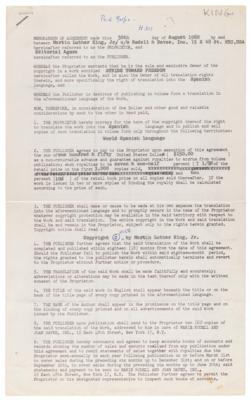 Lot #173 Martin Luther King, Jr. Signed Contract for a Spanish Version of 'Stride Toward Freedom,' with His Literary Agent's File Copy of the Book - Image 2