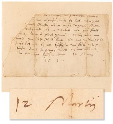 Lot #170 Martin Luther Partial Autograph Letter Signed on Religion: "It is still decreed by God...Amen" - Image 1