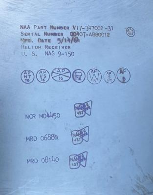 Lot #6403 Apollo CSM SPS Helium Tank - Image 2