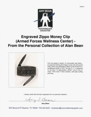 Lot #6210 Engraved Zippo Money Clip (Armed Forces Wellness Center) - From the Personal Collection of Alan Bean - Image 3