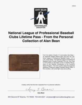 Lot #6223 National League of Professional Baseball Clubs Lifetime Pass - From the Personal Collection of Alan Bean - Image 2