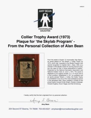 Lot #6208 Collier Trophy Award (1973) Plaque for 'the Skylab Program' - From the Personal Collection of Alan Bean - Image 2