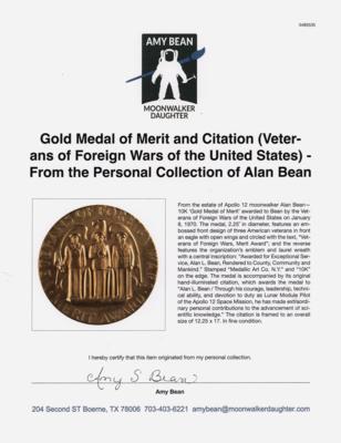 Lot #6212 Gold Medal of Merit and Citation (Veterans of Foreign Wars of the United States) - From the Personal Collection of Alan Bean - Image 5