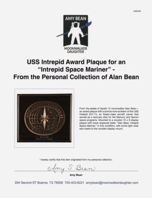 Lot #6241 USS Intrepid Award Plaque for an "Intrepid Space Mariner" - From the Personal Collection of Alan Bean - Image 2