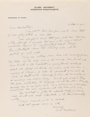 Lot #6461 Robert H. Goddard Autograph Letter Signed on Experiments at Clark University - Image 1