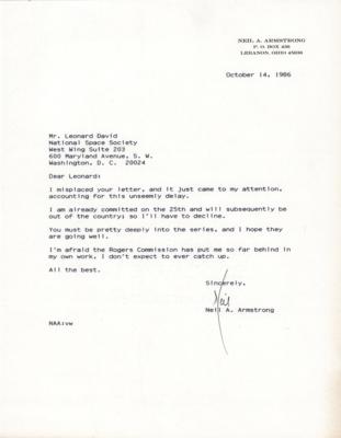 Lot #6156 Neil Armstrong Typed Letter Signed on the Rogers Commission - Image 1