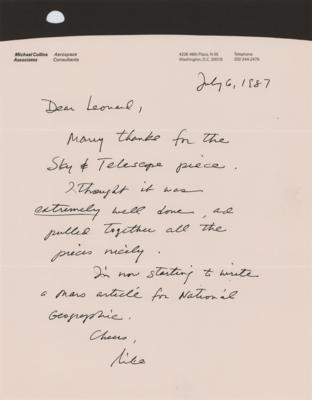 Lot #6165 Michael Collins Autograph Letter Signed - Image 1