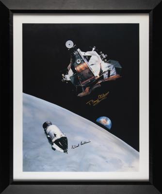 Lot #6128 Buzz Aldrin and Michael Collins Signed Lithograph - 'The Eagle's Last Flight' (Ltd. Ed. #42/1969) - Image 2