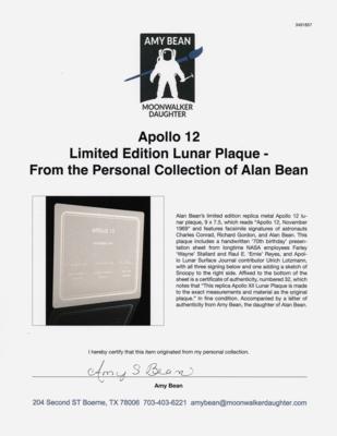 Lot #6191 Apollo 12 Limited Edition Lunar Plaque - From the Personal Collection of Alan Bean - Image 3