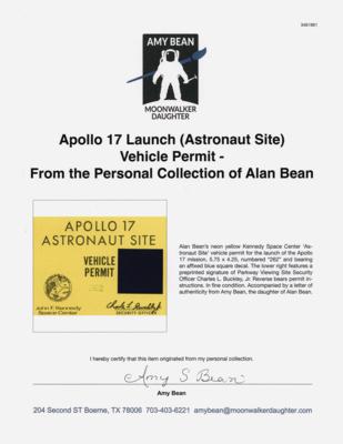 Lot #6364 Apollo 17 Launch (Astronaut Site) Vehicle Permit - From the Personal Collection of Alan Bean - Image 2