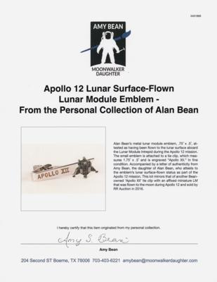 Lot #6181 Apollo 12 Lunar Surface-Flown Lunar Module Emblem - From the Personal Collection of Alan Bean - Image 3