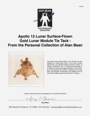 Lot #6180 Apollo 12 Lunar Surface-Flown Gold Lunar Module Tie Tack - From the Personal Collection of Alan Bean - Image 2