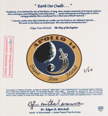 Lot #6279 Apollo 14 Flown Beta Patch - 'Earth Our Cradle' Presentation (Ltd. Ed. #5/50) from the Collection of Edgar Mitchell - Image 2