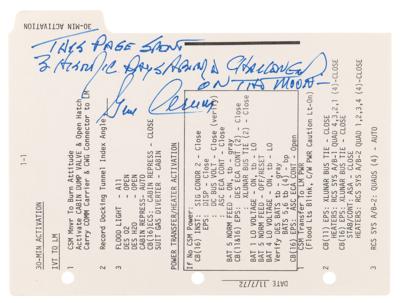 Lot #6355 Apollo 17 Lunar-Surface Flown Checklist Page Signed by Gene Cernan - Image 1