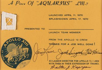 Lot #6245 Apollo 13 Crew-Signed Flown CM and LM Swatch and Photo Display - Image 2