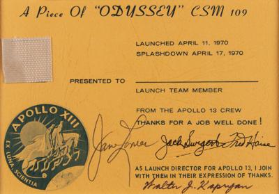 Lot #6245 Apollo 13 Crew-Signed Flown CM and LM Swatch and Photo Display - Image 3