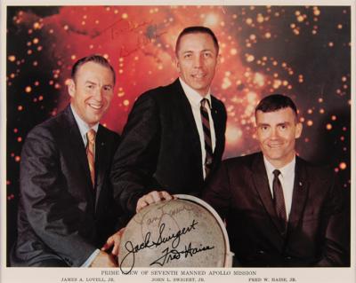 Lot #6245 Apollo 13 Crew-Signed Flown CM and LM Swatch and Photo Display - Image 4