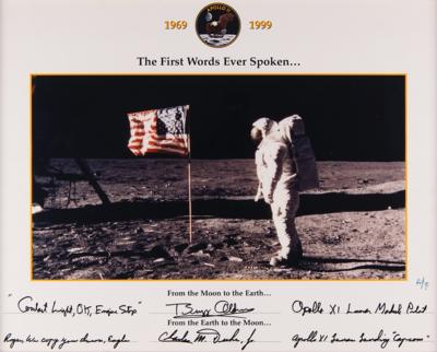 Lot #6137 Buzz Aldrin and Charlie Duke Signed 'First Words Spoken' Photograph - Image 1