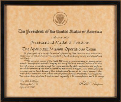 Lot #6249 Apollo 13 Presidential Medal of Freedom Award Certificate - From the Personal Collection of Edgar Mitchell - Image 2