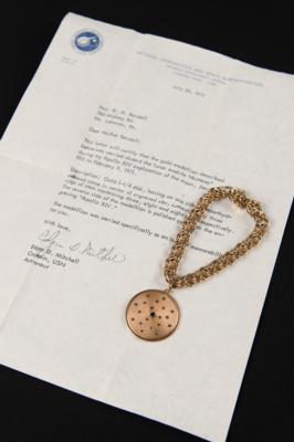 Lot #6289 Apollo 14 Lunar Surface-Flown 14K Gold Pendant - From the Personal Collection of Edgar Mitchell - Image 1