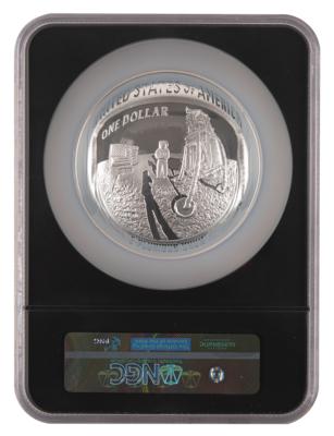 Lot #6166 Charlie Duke Signed 5oz Silver Apollo 11 50th Anniversary $1 Coin - NGC PF 70 Ultra Cameo - Image 2