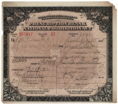 Lot #285 Prohibition: 1925 Liquor Prescription for Whiskey - Image 1